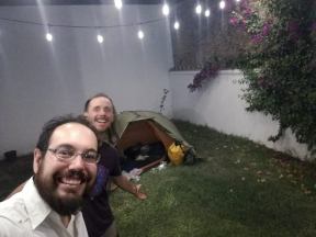 campinh in someones garden